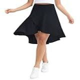 Origiwish Saias Midi Femininas De Cintura Alta Com Bainha Assimétrica Com Babados E Shorts Embutidos Preto M