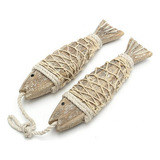 Ornamento Em Forma De Peixe De Madeira Vintage  2 Peças 
