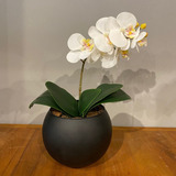 Orquídea Branca Artificial Arranjo No Vaso Preto Flores