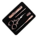 Os Kits De Bordado Incluem 2 Pares De Tesouras Vintage Estojo De Agulha De Costura Dedal Enfiador Kit De Costura Completo Estilo Europeu Para Bordado Bordado Cobre Vermelho