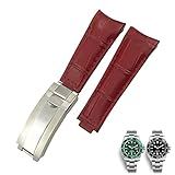 OSGC Pulseiras De Couro Com Extremidade Curva De 20 Mm Para Rolex 116610 Submariner Oyster GMT Daytona Slide Lock Fivela Pulseiras De Couro Cor Vermelho Tamanho 20 Mm Fivela Dourada 