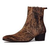 OSSTONE Botas Masculinas Chelsea De Couro Com Cabelo De Pônei Chukka Com Salto Lateral Com Zíper OS JY021 D R Marrom Selvagem Marrom Selvagem 40