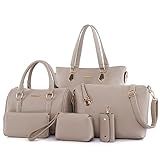 OTMIPIML Bolsas E Bolsas Femininas De Couro Sintético- Bolsa Transversal- Conjunto De 6 Peças- 2D - Cinza
