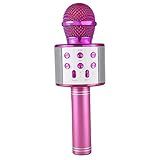 OUYAWEI WS 858 1 Wireless Bluetooth Karaoke Microphone Stereo Mic KTV USB Speaker Player Pink