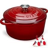 Overmont Forno Holandês De Ferro Fundido Esmaltado De 6 Litros Com Tampa Caçarola Antiaderente Resistente Com Alças Duplas Para Refogar Ensopados Assar Assar Pão