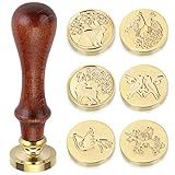 OwnMy Conjunto De 6 Carimbos De Cera Com Padrões De Animais Cabeças De Carimbo De Cera E Cabo De Madeira Carimbo De Cera Clássico Retrô Vintage Para Selos De Cera Artesanais Kit De Selos De Cera Com Caixa De Presente Para Envelopes De Convites