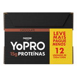 Pack Bebida Láctea Uht Chocolate Zero Lactose Yopro 15g High Protein Caixa 250ml Cada 12 Unidades Embalagem Econômica