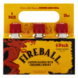 Pack Licor Fino Whisky Com Canela Fireball Garrafa 6 Unidades 50ml Cada