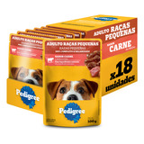 Pack Ração Úmida Pedigree Para Cães Adultos Raças Pequenas Sachês Carne 100g Caixa Com 18 Unidades