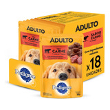 Pack Ração Úmida Pedigree Para Cães Adultos Sachê Carne Ao Molho  100g   Caixa Com 18 Unidades