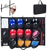 PACMAXI Bolsa Suspensa Para Capacete De Beisebol Para Organizar Equipamentos De Beisebol- Incluindo Capacetes- Luvas- Luvas De Rebateção- Bolas- Taco De Beisebol- Organizador De 12 Jogadores -Balck-