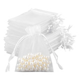 Pacote  100 Sacos De Organza De Tecido Branco  9x12 Cm  Brancos