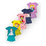 Pacote 5 Pijamas Algodão Dormir Princesas Menina Roupa Verao