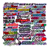 Pacote 50 Adesivos Holográficos Frases Variadas Sticker Moto