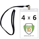 Pacote Com 10 - Porta-crachá Extra Grande De 10 X 15 Cm Com Cordões - Para Eventos Especiais E Bilhetes De 10 X 15 Cm Da Specialist ID -preto-