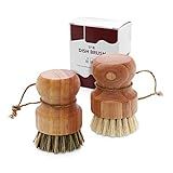 Pacote Com 2 Escovas De Bambu Escova De Lavar Louça De Sisal Natural Esfregão De Pratos Natural Redondo Para Panelas De Ferro Fundido Panelas Pia De Cozinha E Vegetais Sisal Cerdas De Palmeira 