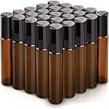 Pacote Com 25 Garrafas De Rolo- Sungwoo 10 Ml Garrafa De Rolo De Vidro Essencial Com Bolas De Rolo De Aço Inoxidável -2 Bolas De Rolo Extra- 1 Tampa De Garrafa Extra- 2 Abridores- 2 Funis- 2 Conta-gotas- 30 Etiquetas- âmbar