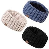 Pacote Com 3 Faixas De Cabelo Femininas De Inverno Aquecedores De Orelha Para Mulheres Malha De Lã Forro De Lã Grossa Protetores De Ouvido Quentes Para Clima Frio Preto Bege E Jeans 1 Count