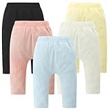 Pacote Com 5 Calças Leggings De Algodão Caneladas Para Bebês E Meninas De 0 A 4 Anos Preto Branco Rosa Amarelo Azul 0 6 Meses