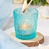 Pacote Com 6 Castiçais De Luz De Chá Em Relevo Sol Lua Estrela Castiçais Votivos Para Casamento Festa Decoração De Casa E Centros De Mesa Azul Aqua 