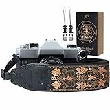 PADWA Correias De Câmera Para Fotógrafos 5 Cm De Largura Vintage Jacquard Bordado Alças De Câmera Com Cabeça De Couro Legítimo Alça De Ombro Ajustável Para Todas As Câmeras Flor Bordada Clássica