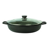 Paella Tacho Frigideira Paellera Ferro C  Tampa Vidro 37cm