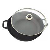 Paellera Ferro Fundido Com Tampa Vidro 37cm Tacho P Paella