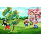 Painel De Festa Decoração Em Casa 3 Porquinhos 100x070cm Cor Colorido Personagem Lobo Mal E Os Três Porquinhos Floresta