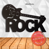 Painel Decorativo Rock Mdf Preto Fosco Rocknroll Guitarra Rock Com Guitarra