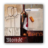 Painel Decorativo Tela Quadro Vinho Monde Bistrô 40x40 Cm