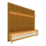 Painel E Rack Led Requinte 220 Nature Ripado Off Whit Gelius Cor Naturale