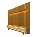 Painel E Rack Ripado Led Nobre 230 Nature Off White Gelius Cor Naturale