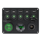 Painel Elétrico 5 Chaves 2 Usb 1 Voltímetro Motorhome Verde