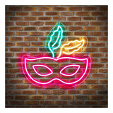 Painel Neon Led Máscara De Carnaval Penas Decoração Festa