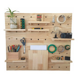 Painel Pegboard Pinus Sob Medida E Prateleira Modulo De Mesa