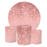 Painel Redondo E Capas Tecido Glitter Rosa Kpc 181