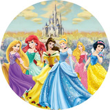 Painel Redondo Mini Princesas Disney Sublmado Festa 50x50 1