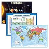 Palace Learning Pacote Com 3   Pôster Do Sistema Solar   Tabela Periódica Dos Elementos Para Crianças   Mapa Do Mundo  Oceano Azul   LAMINADO  45 72 Cm X 60 96 Cm 