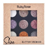Paleta Shine Glitter Cremoso 9 Tons Puro Brilho Ruby Rose Cor Da Sombra Dourada