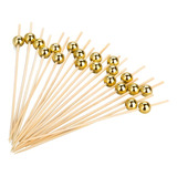 Palito Bambu Petisco Bolinha Dourada 9cm C 50 Un Resistente