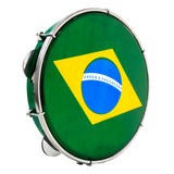Pandeiro 10 Luen Pele Holografica Bandeira Brasil 40066 Cor Verde