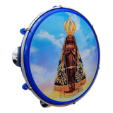Pandeiro Vip 10 Polegadas Pele Leitosa Nossa Senhora Ceu Cor Azul