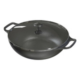 Panela De Ferro Fundido Risoto Wok 36cm Redonda Grande Tampa
