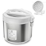 Panela Elétrica Electrolux Vapor Arroz Capacidade 3 5L 10 Xícaras 2 Em 1 Timer Panela Removivel Antiaderente Tampa Com Visor Transparente ERC31 Inox Branco 127v Por Rita Lobo
