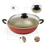 Panela Frigideira 32 Cm Tampa Vidro Antiaderente Paellera