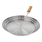 Panela Frigideira Grelha Em Churrasqueira Aço Inox Com Cabo