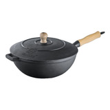 Panela Frigideira Wok De Ferro Fundido 4 L Com Tampa 28 Cm