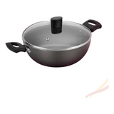 Panela Wok Colore 24cm Tampa De Vidro E Alça Aa Cor Cinza