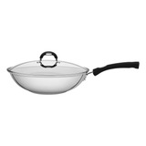 Panela Wok Solar Fogão Indução 28cm Fundo Triplo Tramontina Cor Aço Inox