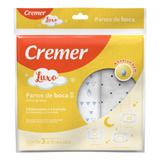 Pano De Boca Duplo Branco Neutro Bordado Kit Com 3 Unidades